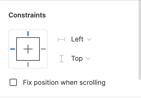  Figma constraints panel showing default object anchoring to top and left of a frame.