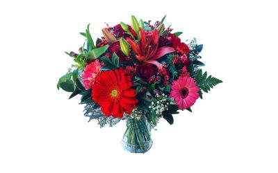 זר גרברות וליליות עם ורדים