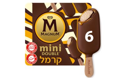 מאגדת מיני מגנום דאבל קרמל שלגון שמנת בציפוי קרם בטעם קרמל 6 יח'