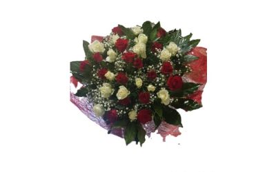 זר ורדים אדום לבן