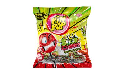 סוכריות על מקל בטעם דובדבן חמוץ במילוי גומי לעיסה