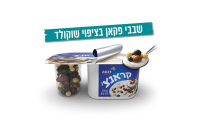 יוגורט קראנצ' עם שבבי פקאן מסוכרים מצופים בשוקולד