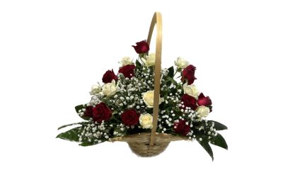 סלסלת ורדים אדום ולבן