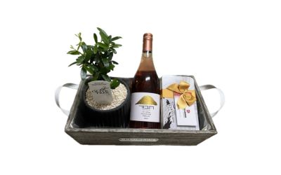 מארז עץ זית יין ושוקולד