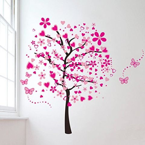 Elecmotive Huge Size Cartoon Heart Tree Butterfly Wall Decals