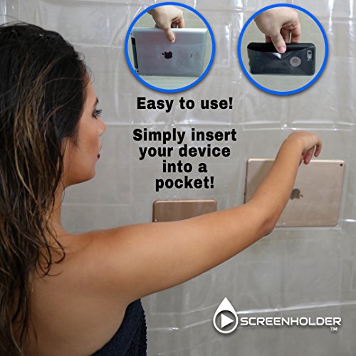 Clear Shower Curtain Liner & Waterproof Holder For iPad -Tablet - Phone