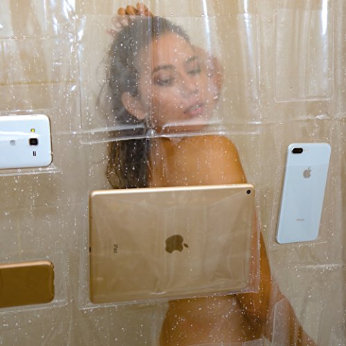Shower Curtain Liner & Waterproof iPad -Tablet - Phone Holder