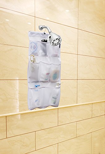 MISSLO 8 Pockets Mesh Shower Organizer Hanging Caddy with Rotating Hanger Quick Dry Bathroom Storage (White)
