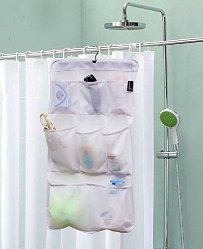 MISSLO 8 Pockets Mesh Shower Organizer Hanging Caddy with Rotating Hanger Quick Dry Bathroom Storage (White)