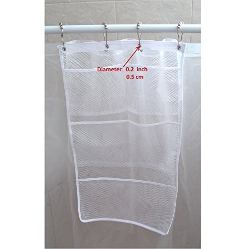 Mesh Hanging Organizer And Bath Caddy With 6 Pocket Hang On Shower Curtain Rod Liner Hooks Quick Dry White