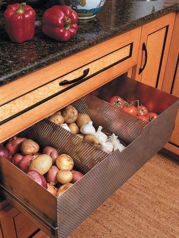 Kitchen hack -- perforated metal drawer for potatoes storage