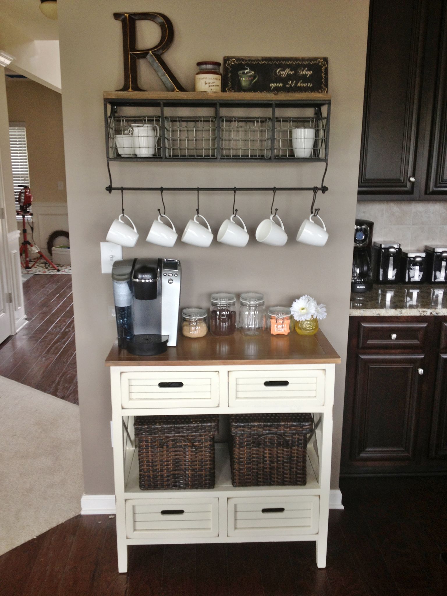 coffee station metal wall rack