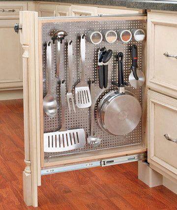 Kitchen hack -- Cabinetry-Pulls holding your cooking utensils.