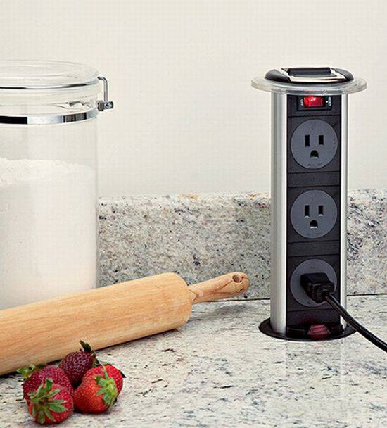 Counter top hide away power strip