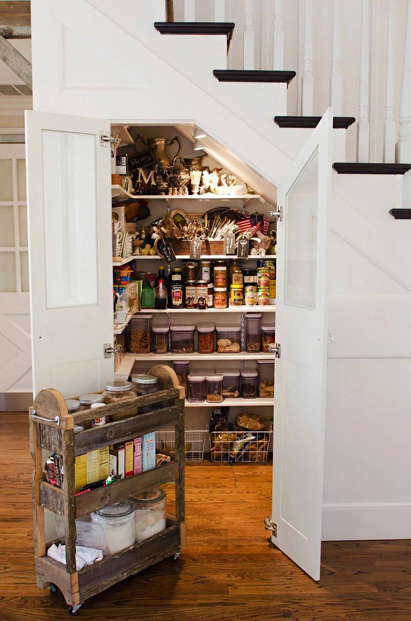 kitchen hack -- Stair case pantry