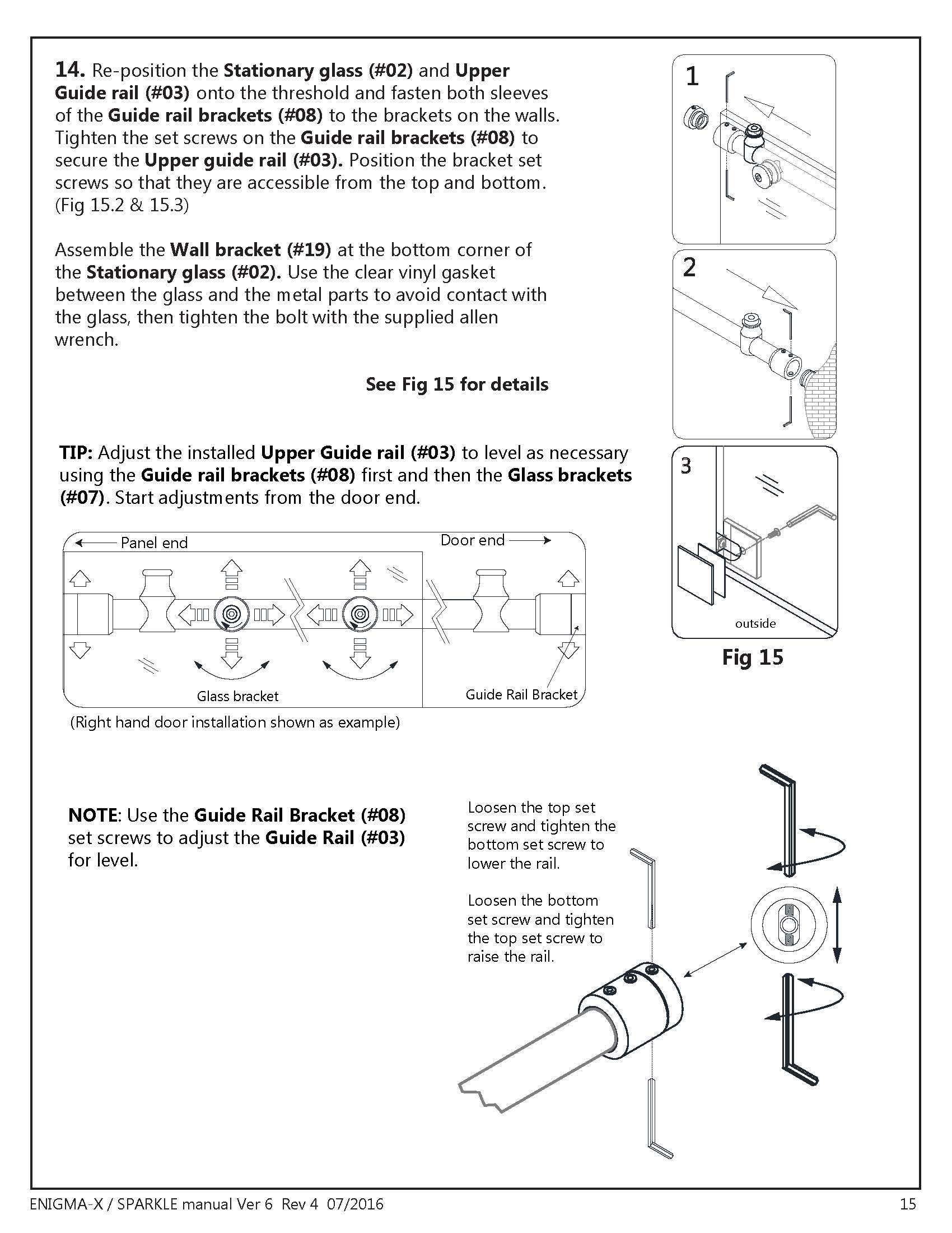 DreamLine Enigma X glass shower door Install manual Fig 15 - Guide-Rail
