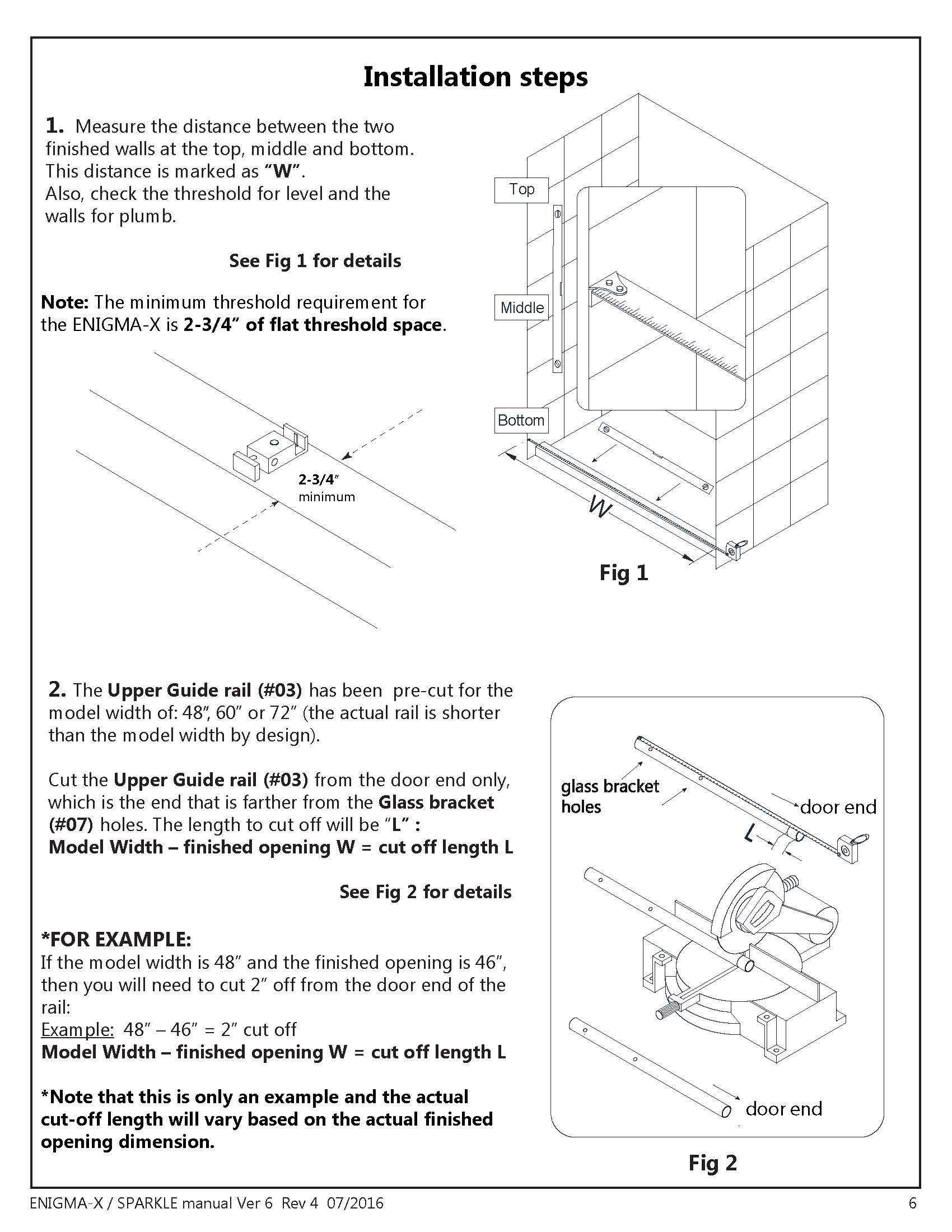 DreamLine Enigma X glass shower door Install manual - Installation Steps