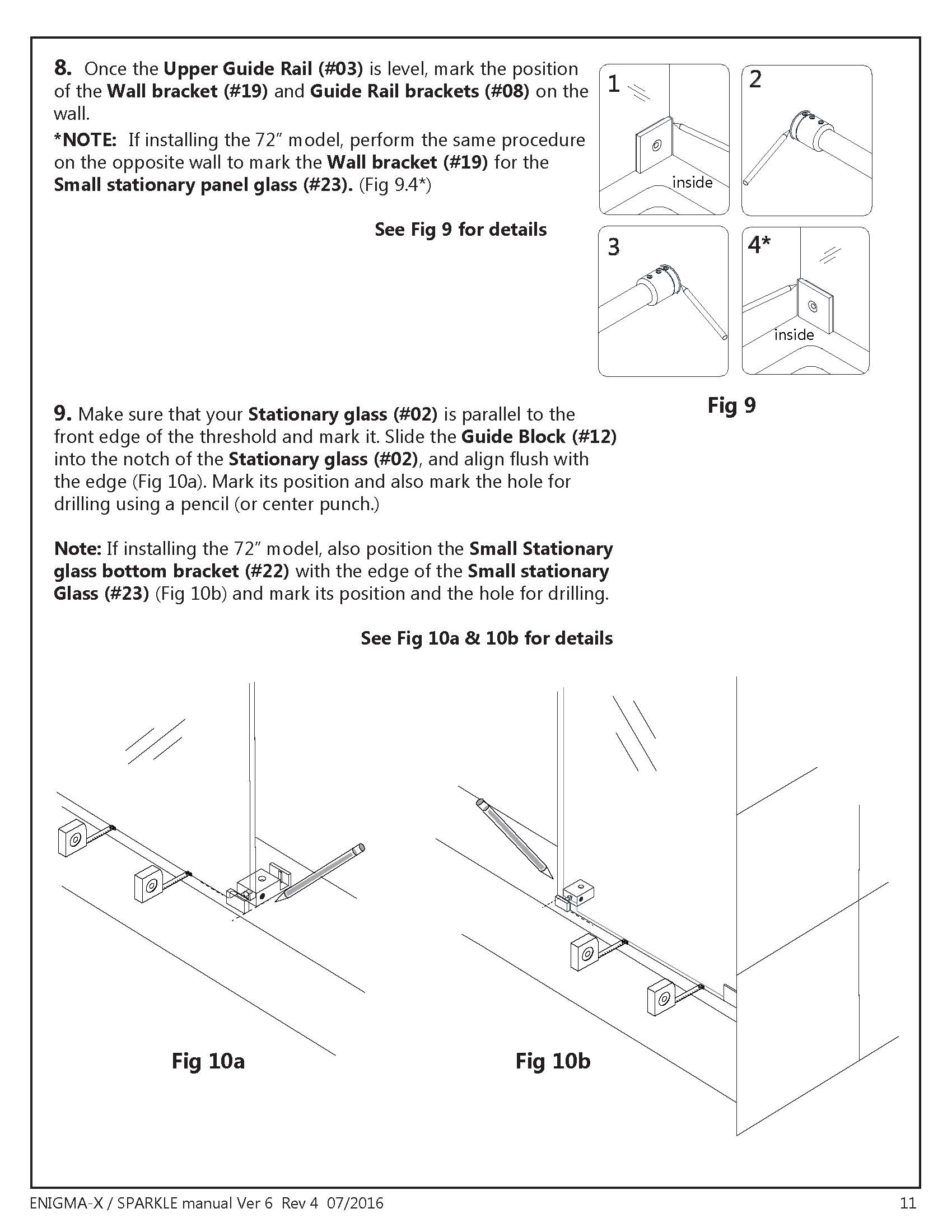 DreamLine Enigma X glass shower door Install Fig 9-11