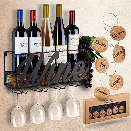 Wall Mounted Wine Bottle Glass Holder Rack Kitchen Decor Rack