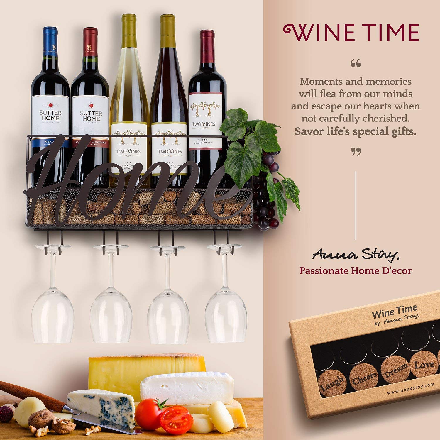 Wall Mounted Wine Bottle Glass Holder Rack Kitchen Decor