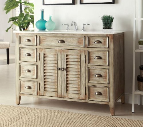 Abbeville Vanity 46 Inch Benton Cottage Style Bath Vanity (Solid Wood ) features undermount sink storage all side drawers and comes fully assembled