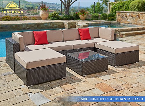 Suncrown Outdoor Furniture Luxury 6 Piece Wicker Sectional