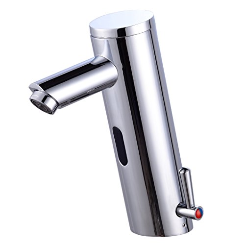 Gangang Home Deck Mount Touch Free Automatic Sensor Sink Faucet With Temperature Control Handle Chrome Single Hole Straight Spout Bar Faucet Lavatory