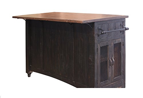 Burleson Solid Wood Distressed Black Sliding Barn Door Kitchen Island