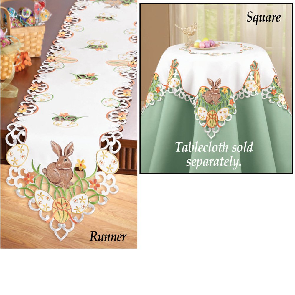 The Ultimate Easter Guide Features:
Easter Bunny and Eggs Table Linen with Embroidered Edges and White Base Color -Colorful Flowers and Bows Accents to Decorate Easter Table, Runnerfrom $13.99 & FREE shipping on orders over $25.00 On Amazon