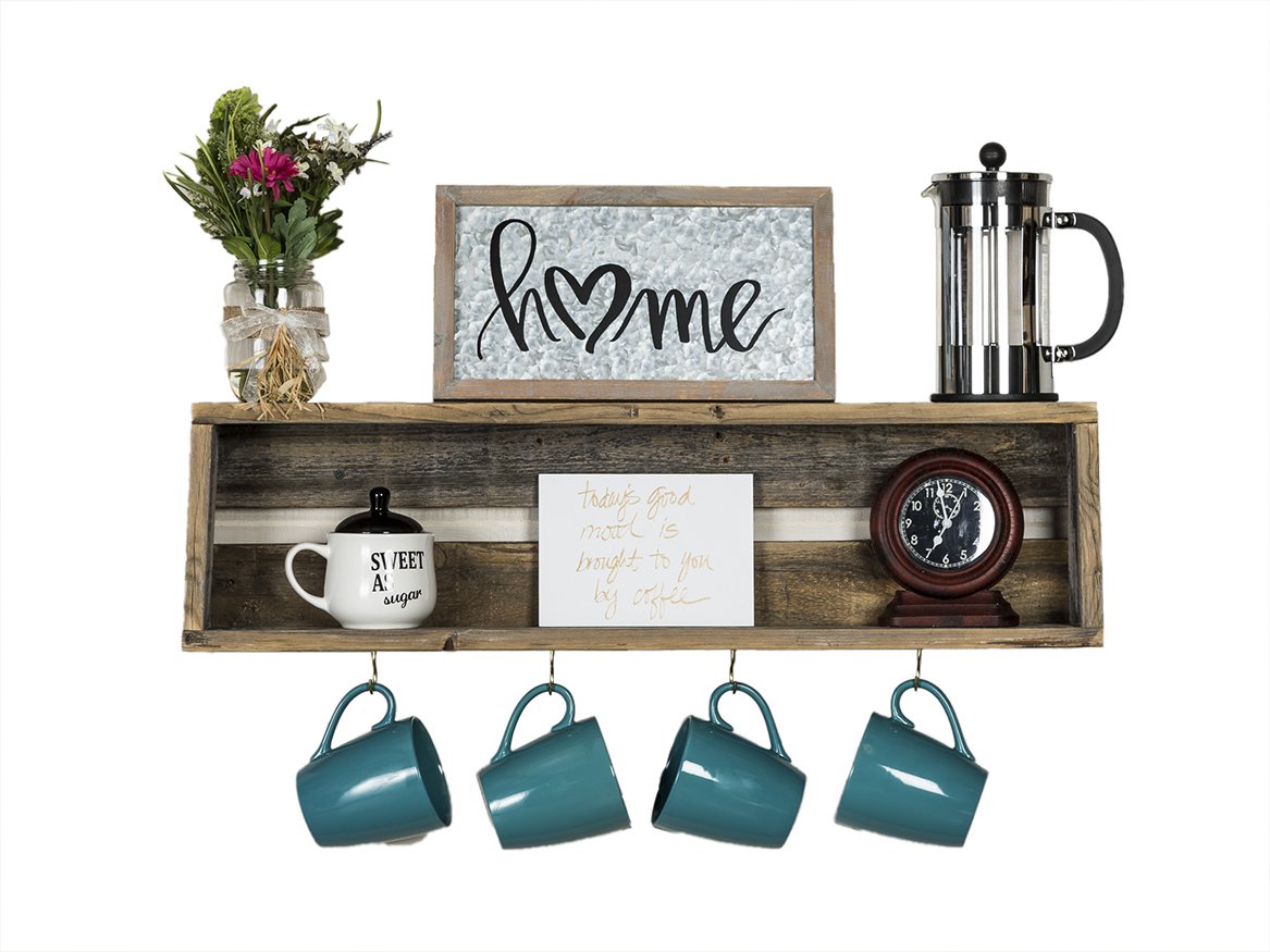 Del Hutson Designs - Rustic Coffee Bar Floating Shelf, USA Handmade Reclaimed Wood (Natural)
July 2019 Price: $29,99 at Amazon
What a series of cute coffee themed kitchen decorations