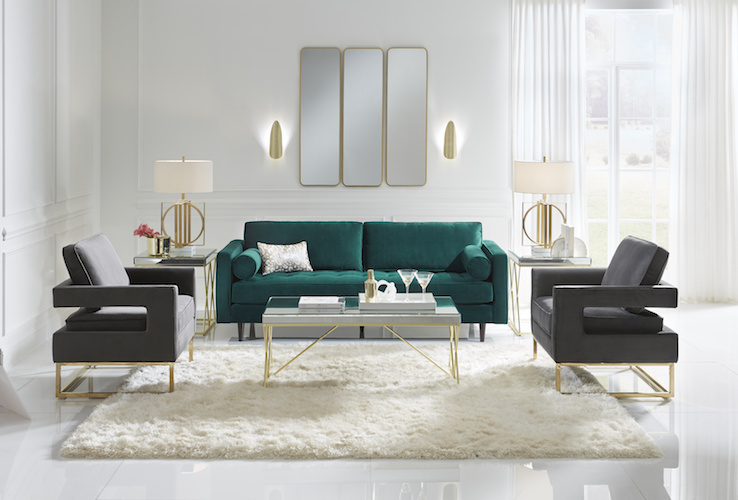 Designer living room, with green sofa
