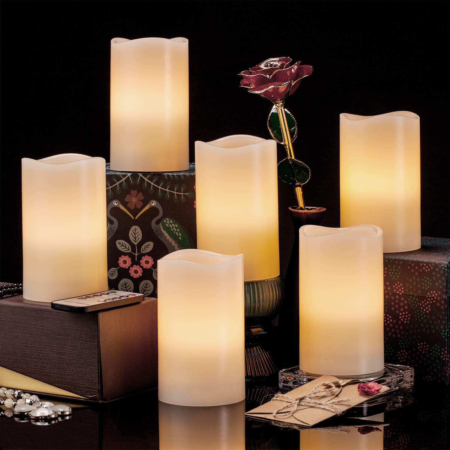 Antizer Flameless Candles 4" 5" 6" Set of 3 Ivory Dripless Real Wax Pillars Include Realistic Dancing LED Flames and 10-Key Remote Control with 24-Hour Timer Function 400+ Hours by 2 AA Batteries
Over 1400 positive reviews
Price: $15.88 & FREE Shipping