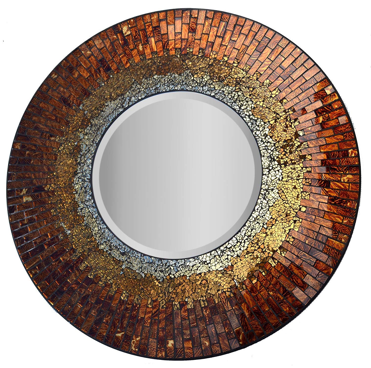 Turning it up a notch with a matching mirror:
The Lulu Decor, Baltic Amber Mosaic Wall Mirror. Is a decorative and handmade
My favorite of 9 Accessories For A Cozy Home Decor - beveled round mirror. Home Accessories For Cozy Home Decor It measures a diameter of 23.5", that’s 11.5" for the mirror. And it is a perfect match to go with the wall clock above. (LP301)
Price: $152.53 & FREE Shipping