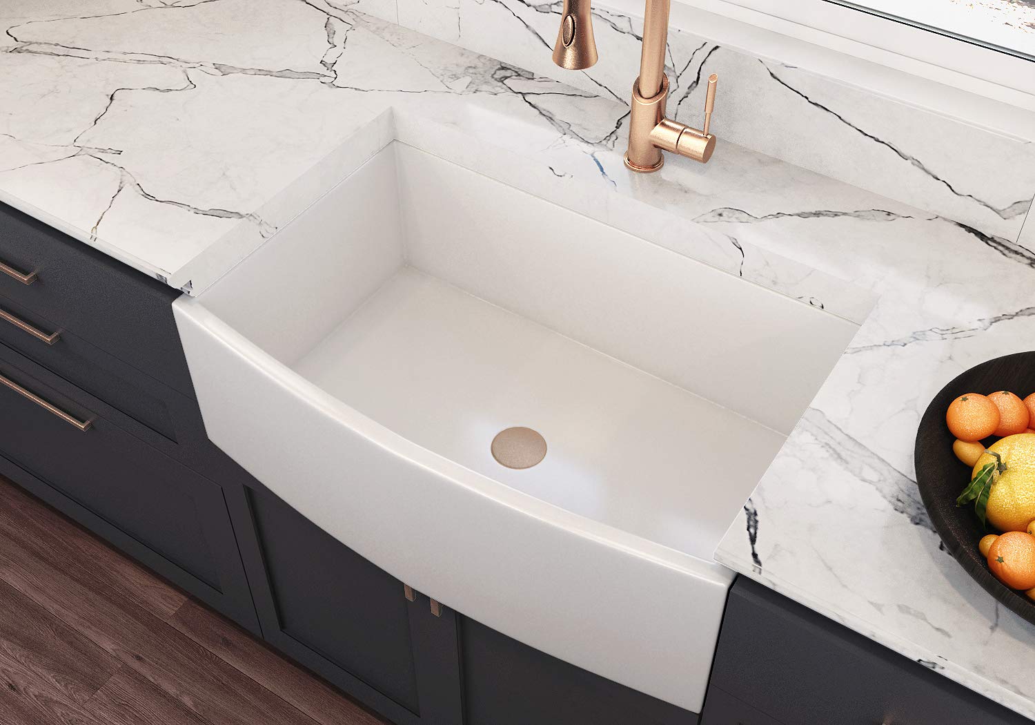 ✅AUTHENTIC FIRECLAY KITCHEN SINK: Our apron front sink, made of SPECIAL/UNIQUE WHITE CLAY found only in certain regions of the world, is solid white throughout and REPAIRABLE. Considered the best choice of undermount fireclay sink for rigorous use. Moccoa's kitchen sinks are woman-owned business.
✅STYLISH & VERSATILE: Stylish farmhouse sinks features an apron-front for easy reach and effortless style. Designs are inspired from vintage farmhouse sinks and are individually crafted by hand for a beautiful, sturdy, distinctive, clean look. Farmhouse sinks are well-suited for traditional or modern types of kitchens.
✅40% THICKER THAN Competitors: Unlike with porcelain sinks,fireclay sinks are much more DURABLE and designed for heavy use. Fireclay farmhouse sinks are capable of being fired at extremely high temperatures (over 2200° Fahrenheit). MOCCOA’s fireclay sinks are SHOCK, SCRATCH, CHIP, HEAT, & STAIN RESISTANT.
✅Offers Multiple Installation Options: Fireclay sink undermount has multiple installation options - RECESSED or APRON FRONT that will enhance the style of your traditional or modern style of kitchen.
✅REVERSIBLE FIRECLAY SINK: MOCCOA’s apron front farmhouse sinks offer two elegant fronts for you to choose from. One side has a decorative fluted design and the other side is straight & smooth. You can choose which side to display depending on your preference.
Price $599.00 Plus Free Shipping * Oct2019