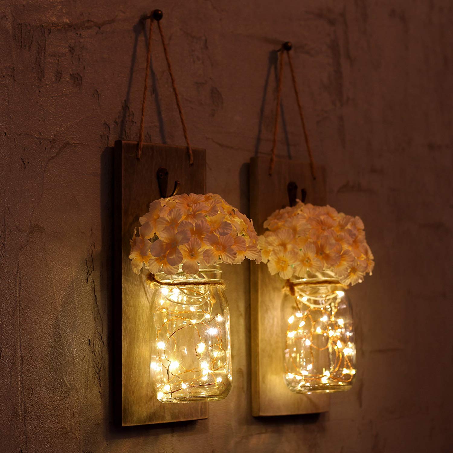 Highlighted Rustic wall decor in beauty and harmony, Gbtree Farmhouse Mason Jar Sconce design add a fashion statement to your home (batteries not included