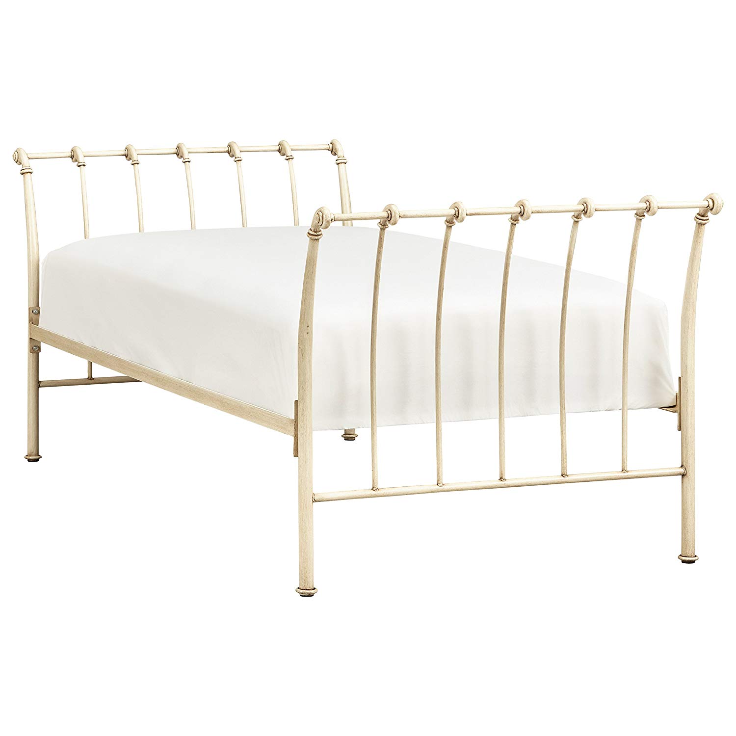 Stone & Beam Barrett French Country Metal Twin
This elegant French country daybed features slightly bowed sides and antiqued ivory finish. With a backless design and intricate casting details, it's perfect for providing stylish extra seating in your den, sunroom, or in a guest bedroom.
91"L x 39.5"W x 34"H
Antiqued ivory finished metal
French country with a distressed finish
Requires twin mattress (sold seperately)
Assemble in 30 minutes to 1 hour. Wipe with soft dry cloth.
Free returns for 30 days. 3-year warranty.