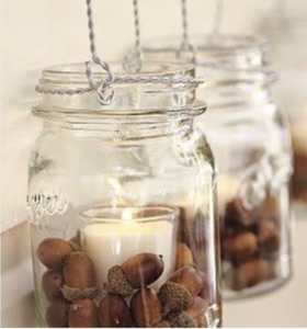 Acorn Mason Jar Candleholder (source unknown) Home Fall Decorations Home Fall Decorations
