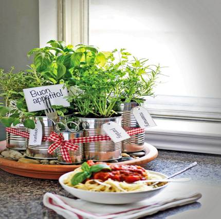 Recycled Coffee Can Kitchen Herb Garden