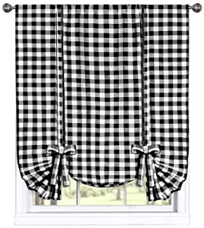GoodGram Buffalo Check Plaid Gingham Custom Fit Farmhouse Window Curtain Tie Up Shades - Assorted Colors (Black) Farmhouse Plaid Check Window Curtain Treatments
Imported
Fully Hemmed Edges ~ Ready To Hang
What's Included: (1) Window Curtain Panel
Curtain Dimensions: 42 in. W x 63 in. L
Fabric Content: 35% Cotton, 65% Polyester
Header: Rod Pocket
Care Instructions: Machine Wash, Do Not Bleach, Tumble Dry Low