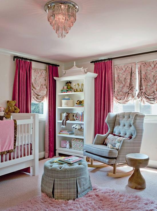 pink-nursery-ceiling-gray-plaid-rocker