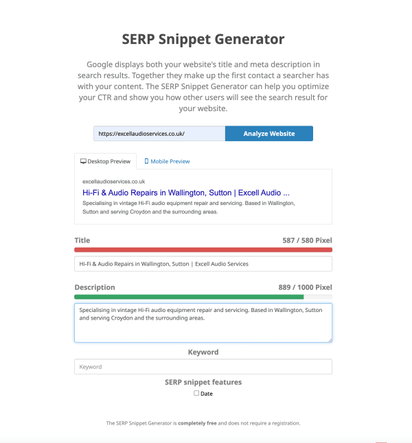 SERP Snippet Generator screenshot