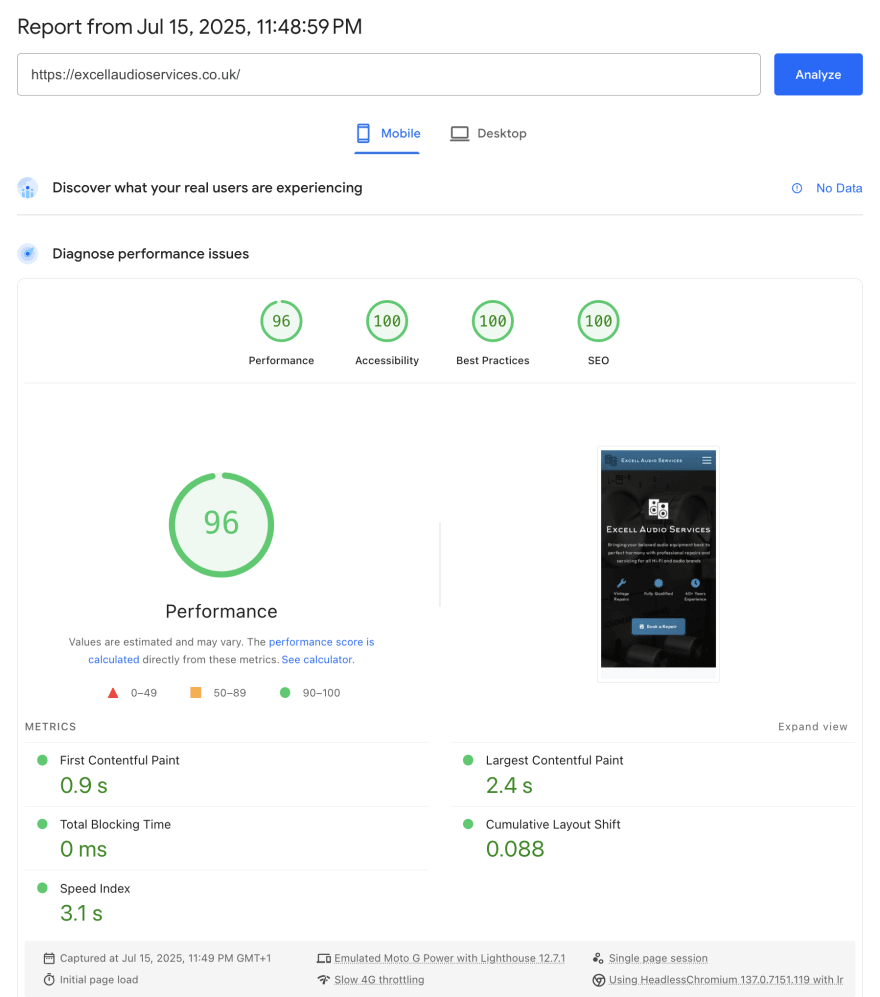 Google PageSpeed Insights screenshot