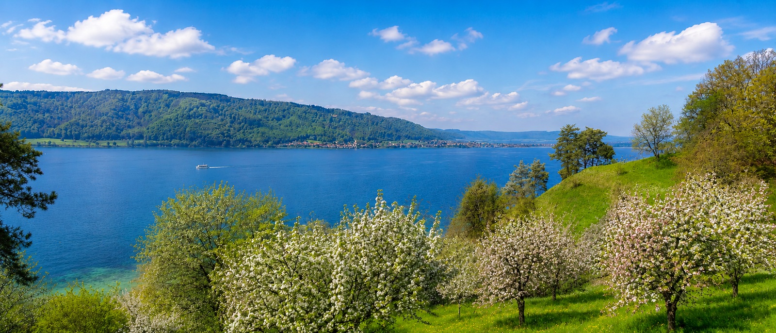 Blütenweg zwischen Sipplingen und Ludwigshafen mit Blick auf den Bodensee