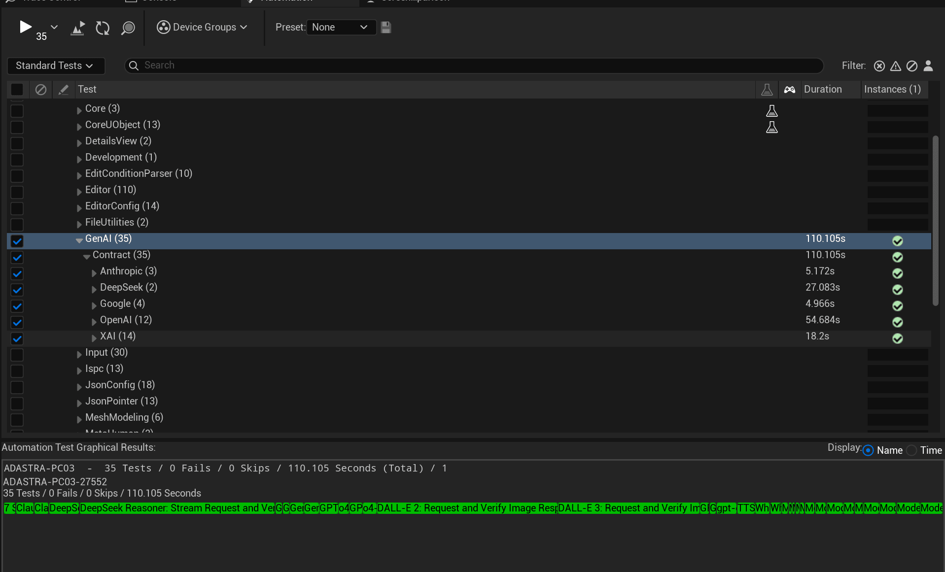 Automation Testing Window in Unreal Engine