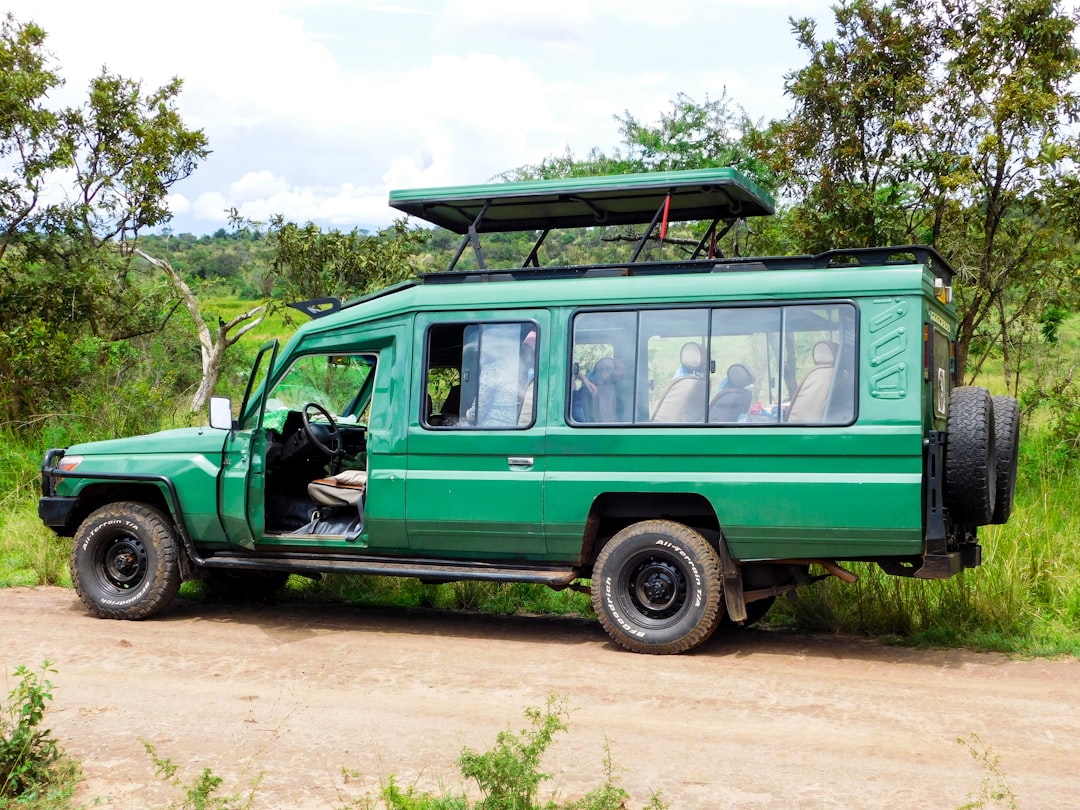a green vehicle with a canopy