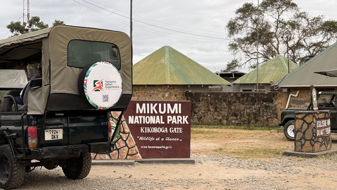 Safari vehicle at the entrance of mikumi national park.