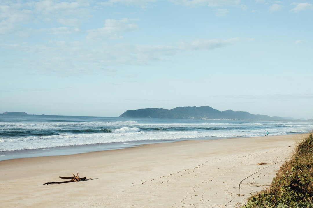 a sandy beach with waves coming in to shore