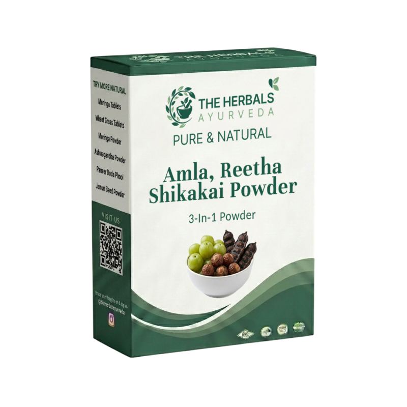Buy Organic Amla Reetha Shikakai 3-in-1 Hair Growth Powder online - Pure Ayurvedic Quality