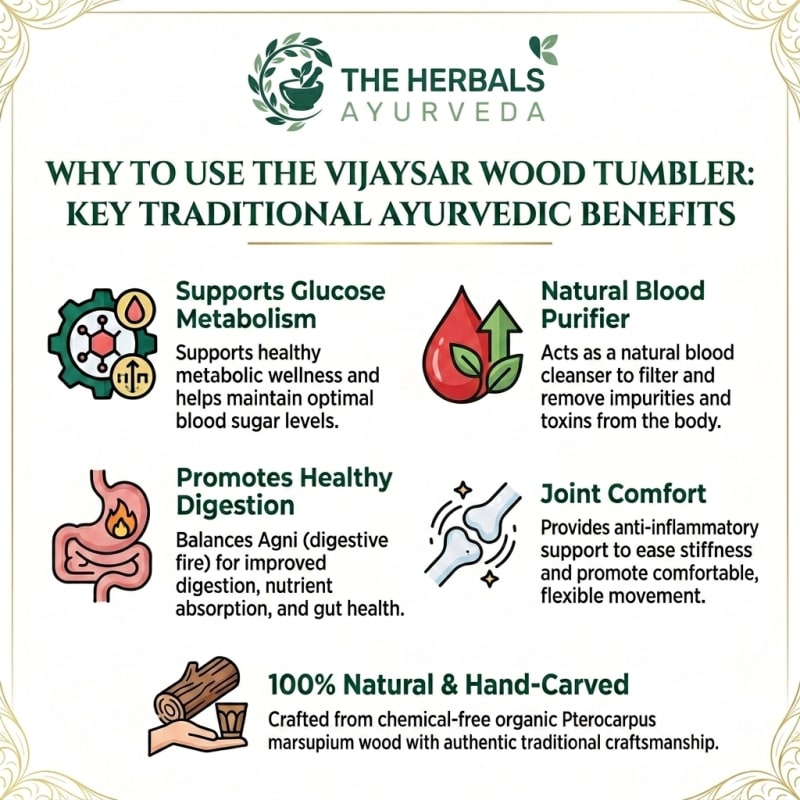 The Herbals Ayurveda 100% Natural Vijaysar Wood Tumbler | Supports Natural Glucose Metabolism thumbnail 3