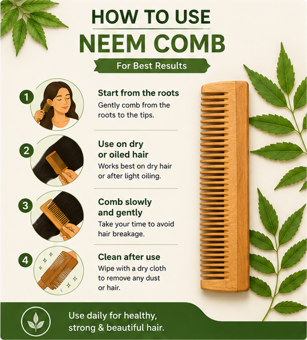 Aroniva Herbals 100% Natural Neem Wood Comb | Anti-Dandruff & Detangling Comb thumbnail 1
